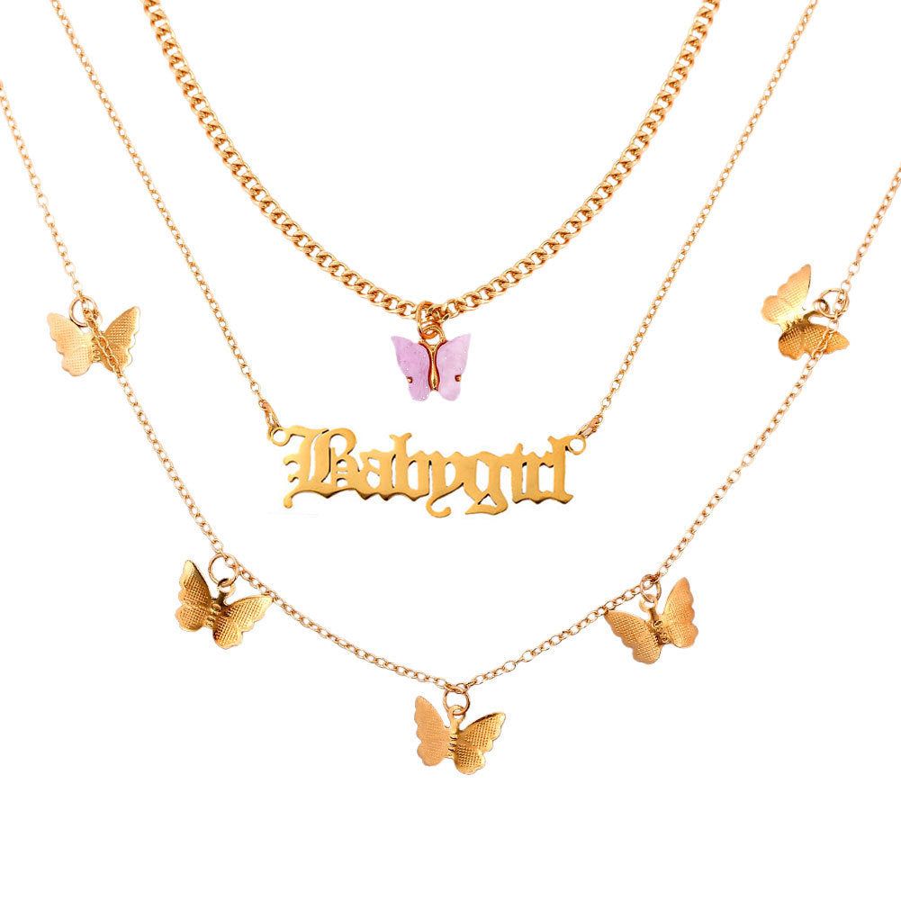 Bijoux à la mode avec pompon papillon, colliers créatifs en métal