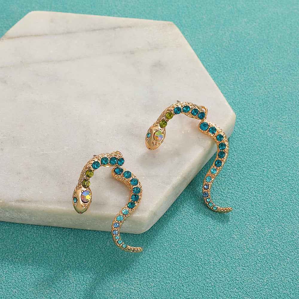 Zodiac Snake Shape Colorful Crystals Fashion Earrings