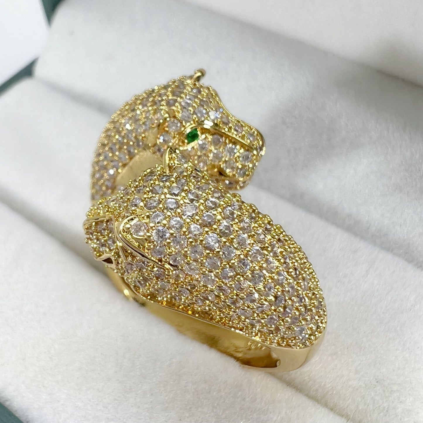 Double Leopard Head Open Exaggerated Design Animal Rings