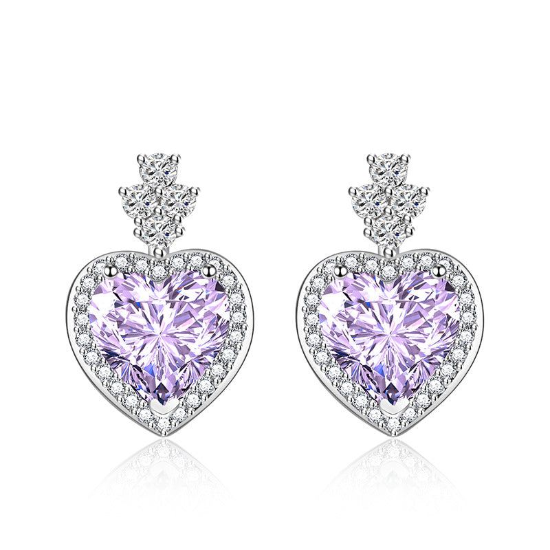 Boucles d'oreilles violettes en diamant rose Sweet Loving Heart