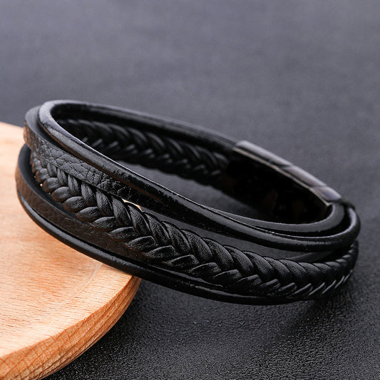 Men's Vintage Hand-woven Stainless Steel Leather Titanium Bracelets