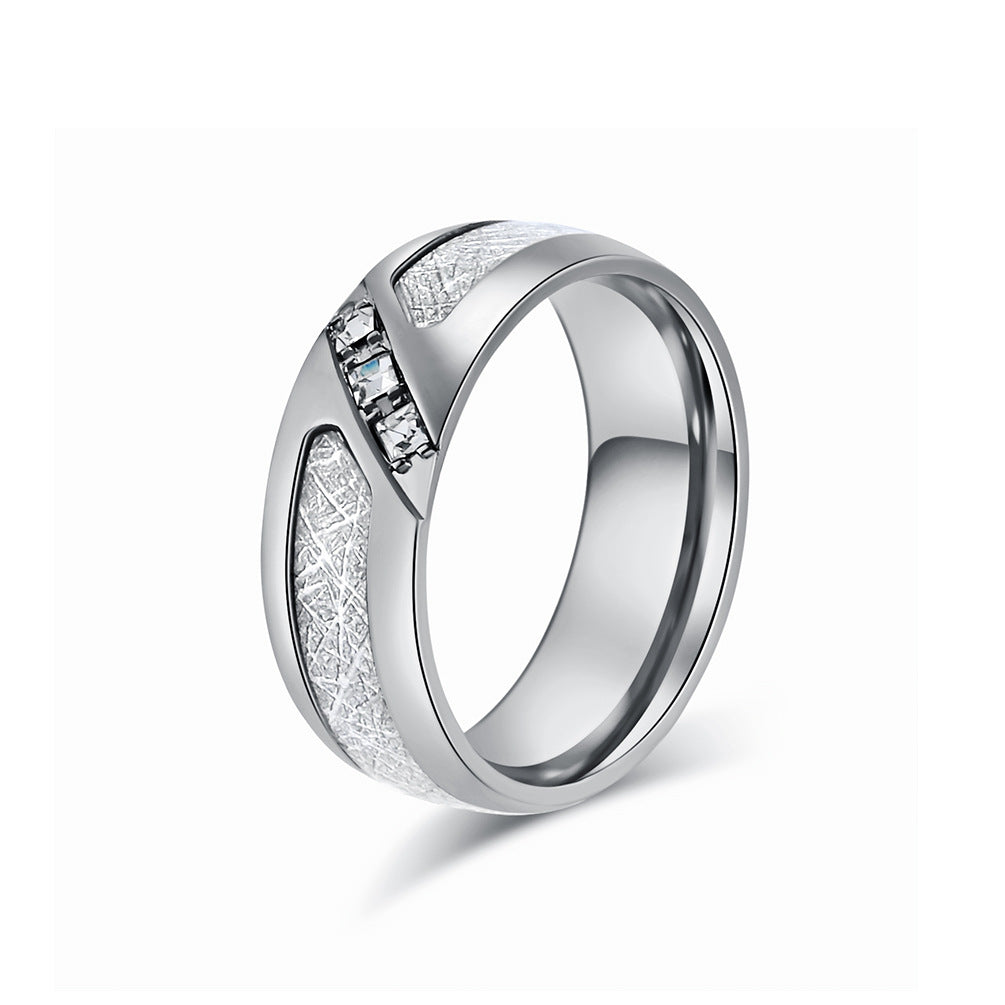Men's Diamond Sier Silk Matte Titanium Steel Rings