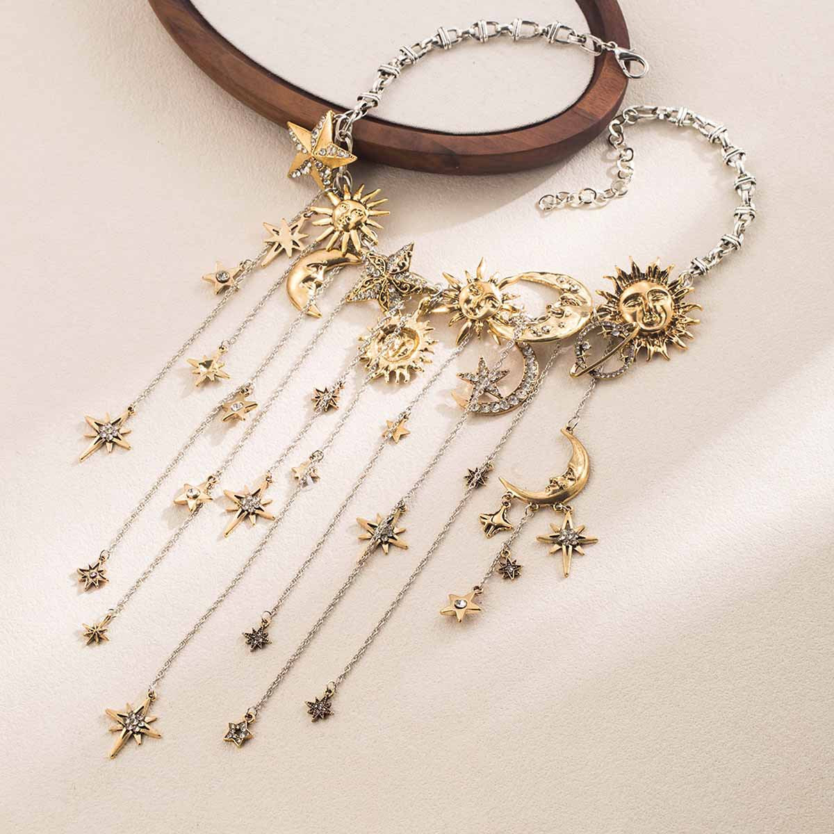 Exaggerated Tassel Sun Moon Star Personality Affordable Luxury Long Clavicle Necklaces