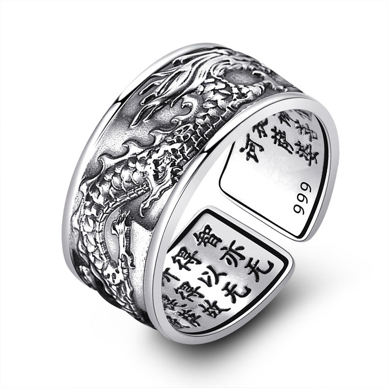 Women's & Men's & Thai Sier Tarnish Lotus Vintage Pisces Domineering Glossy Wide Rings
