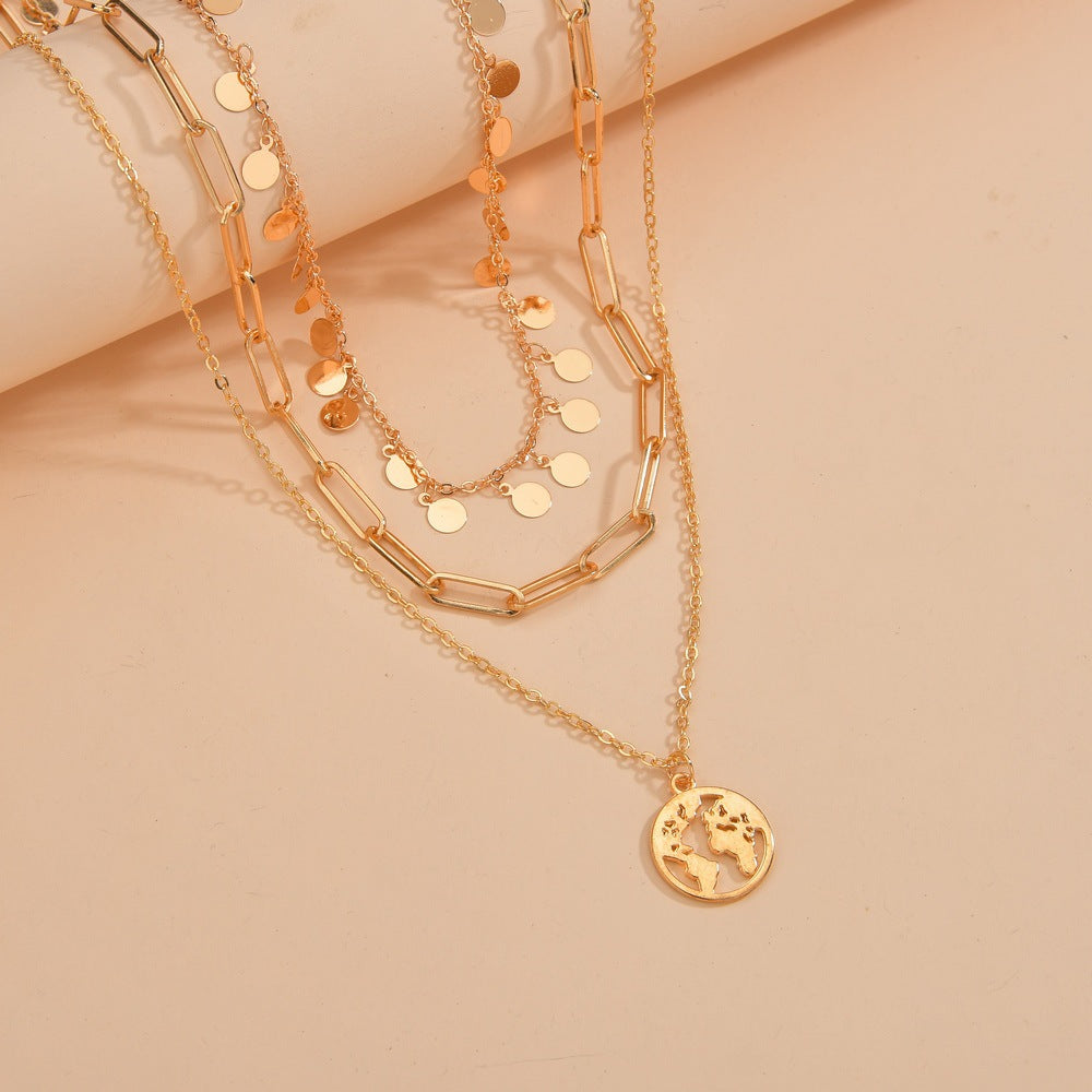 Iron Clavicle Chain Neck Fashion Retro Alloy World Necklaces