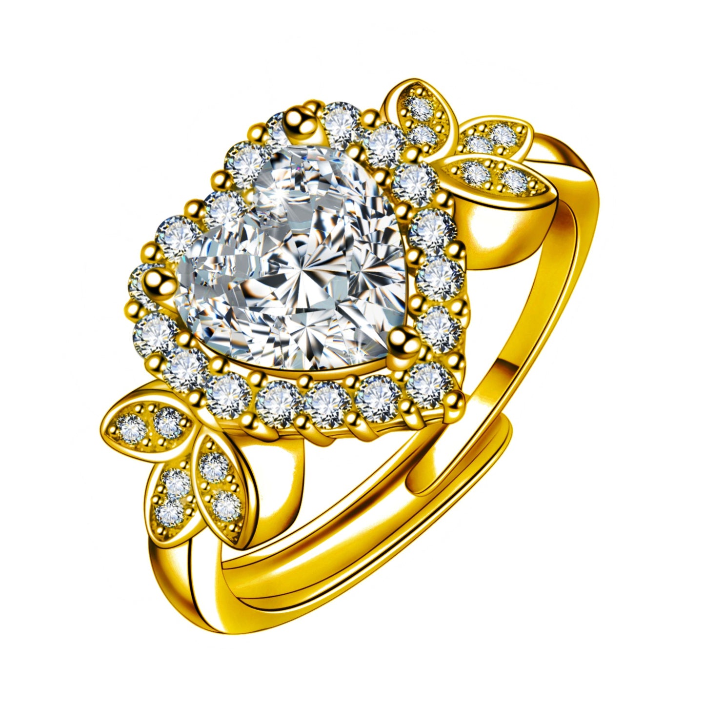 Women's Sparking Zirconium Heart-shaped Rhinestone Design Fashion Temperament Korean Rings