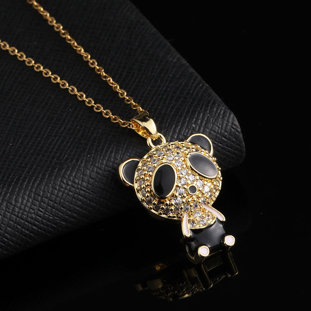 Copper Zircon Plated Real Gold Panda Necklaces