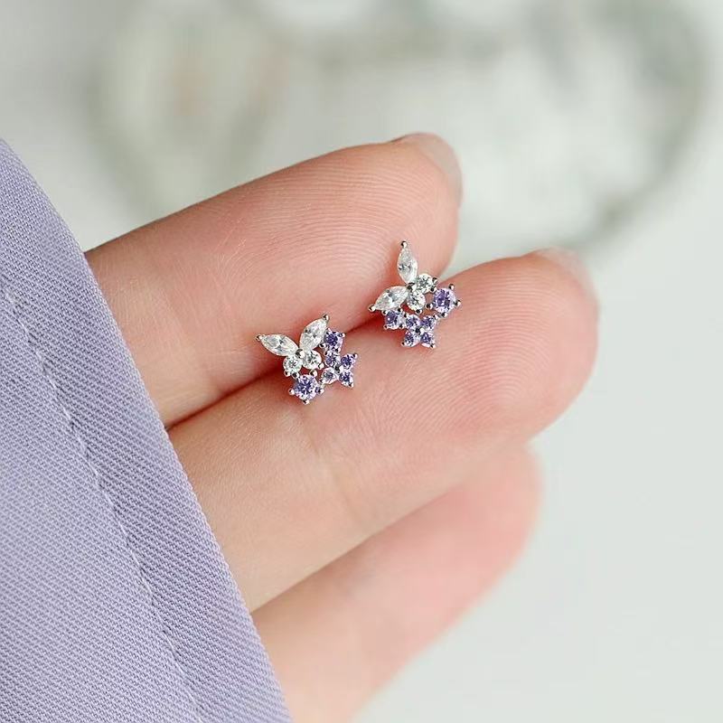 Needle Style Purple Butterfly Female Design High-grade Stud Earrings
