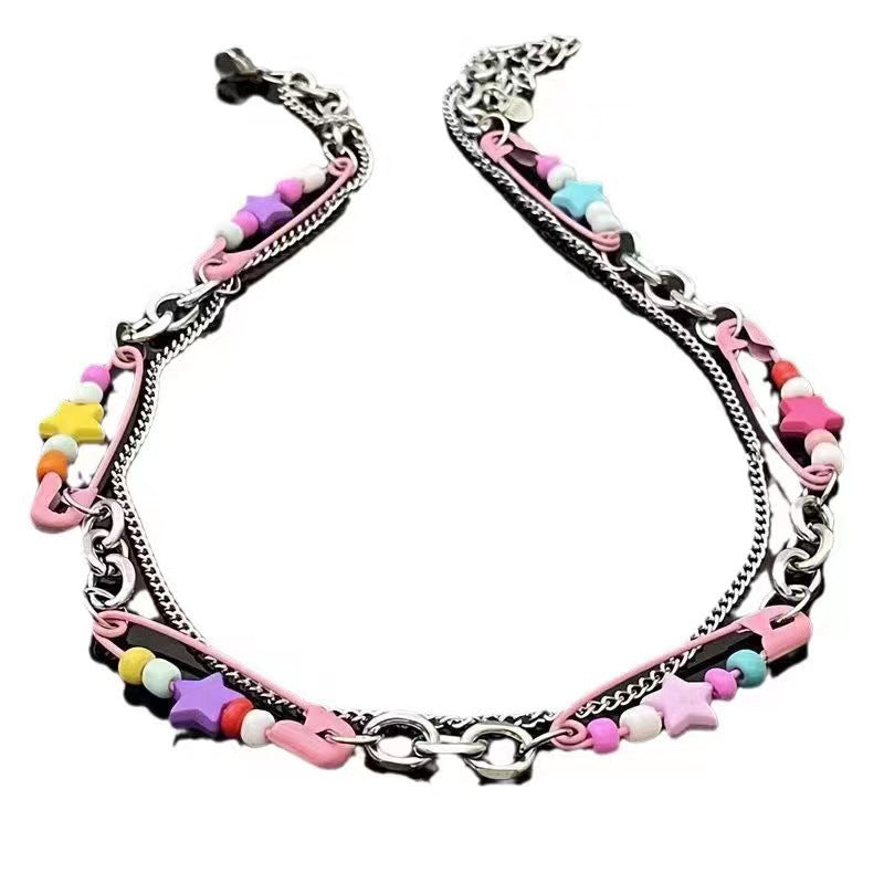Pin Beaded Chain Female Niche Design Sweet Cool Hot Necklaces
