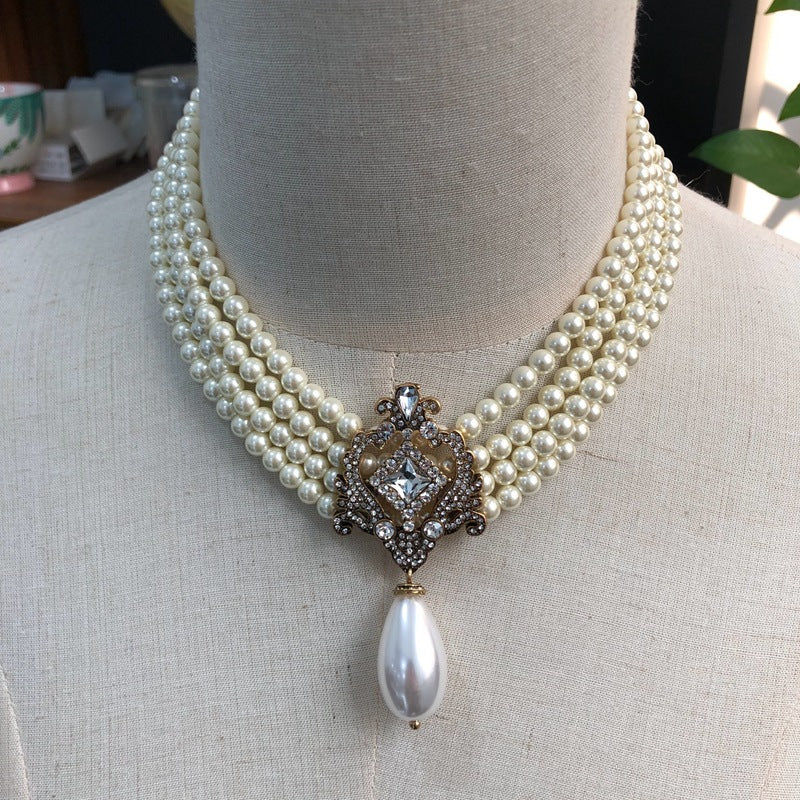Inlaid Jewel Diamond Water Drop Pendant Necklaces