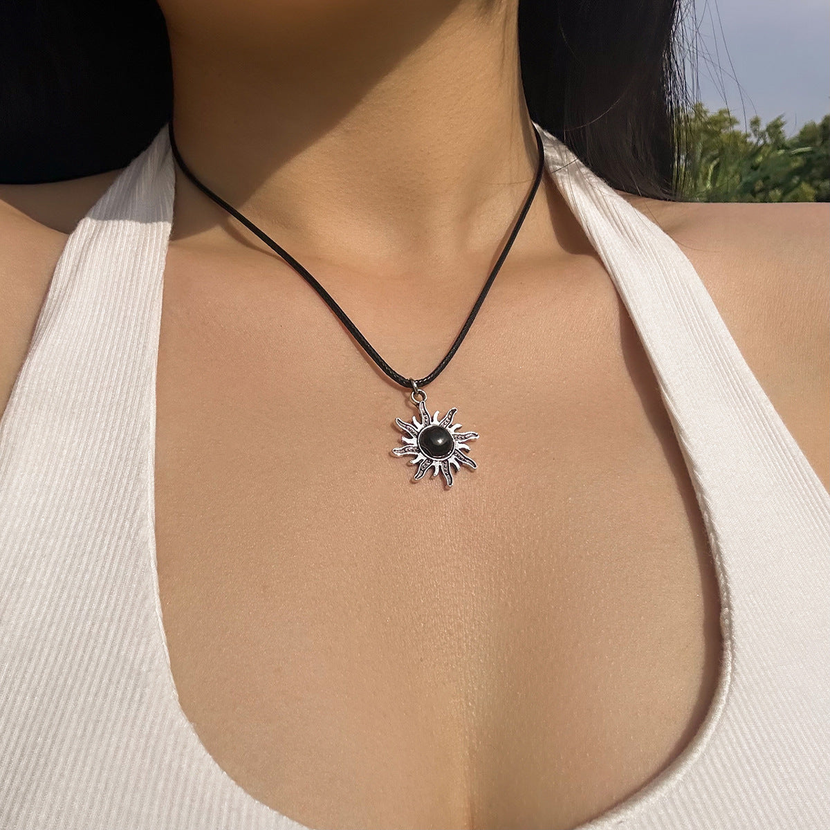 Colliers avec ligne de cire Simple pour femmes, collier solaire Turquoise