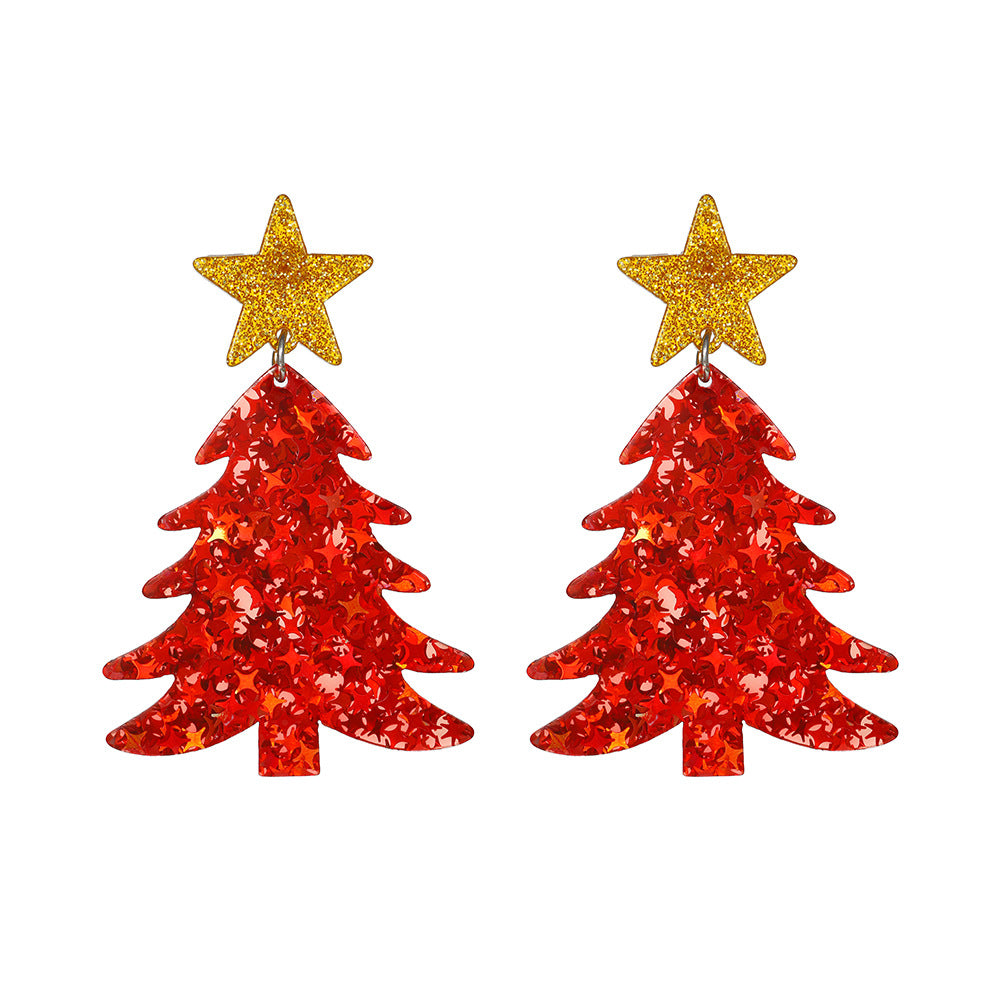 Acrylic Christmas Tree Plate Exaggerated Pentagram Earrings