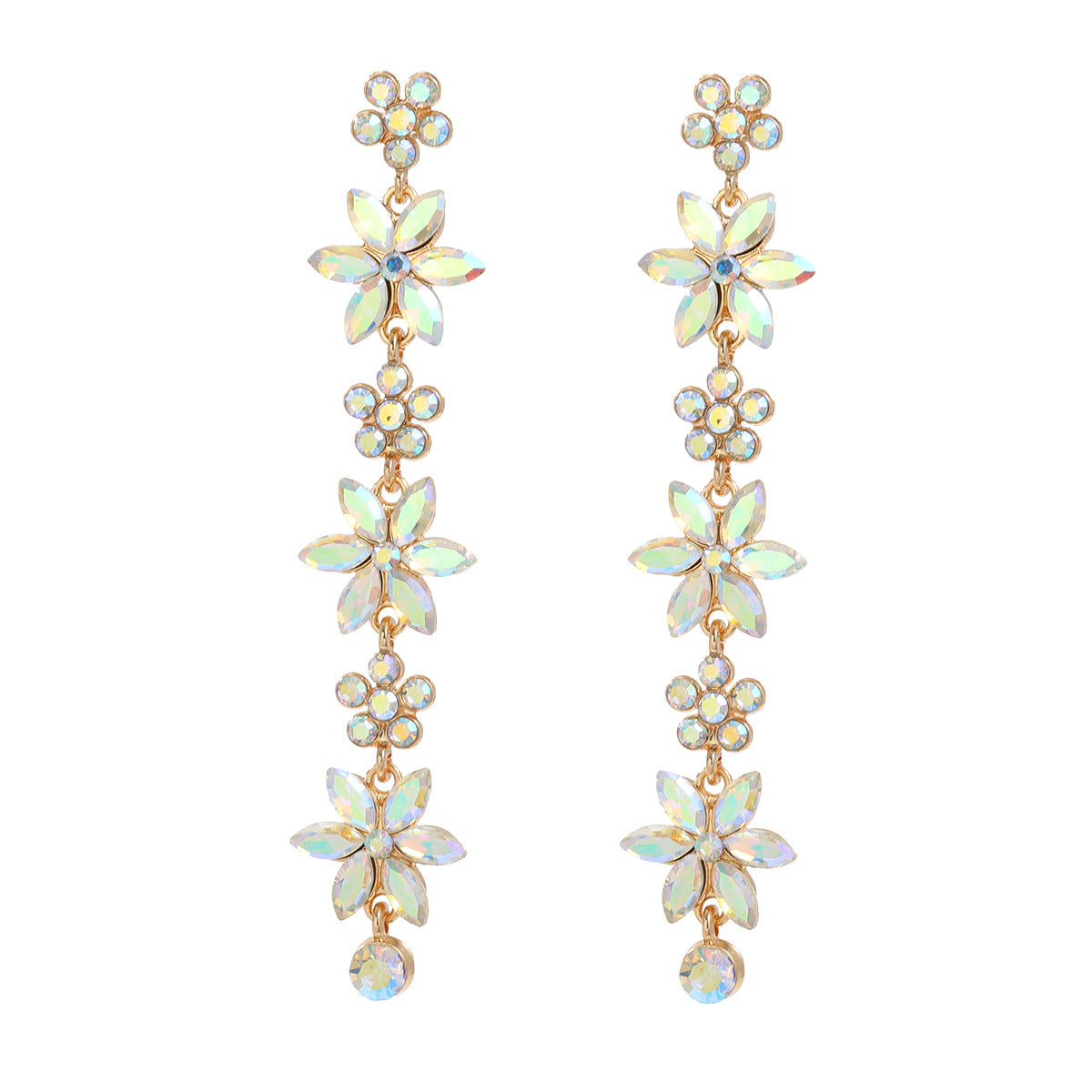Women's Stylish Colored Diamond Flower Elegant Alloy Earrings