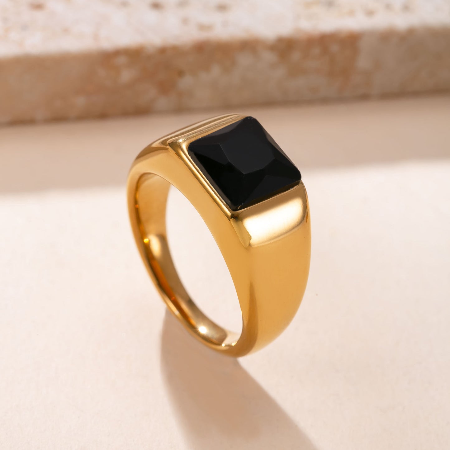 Stainless Steel Casting Square Zircon Light Luxury Rings
