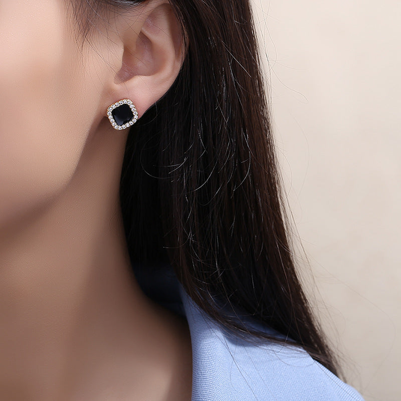 Women's Style Trendy Sier Needle Zircon Geometric Earrings