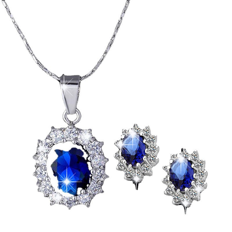 Rhinestone Sapphire Royal Princess Ear Set Necklaces