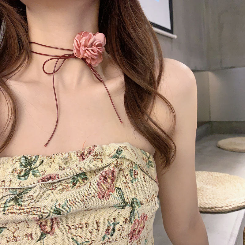 Accessoires de cou en chaîne de clavicule Rose pour femmes, colliers noirs