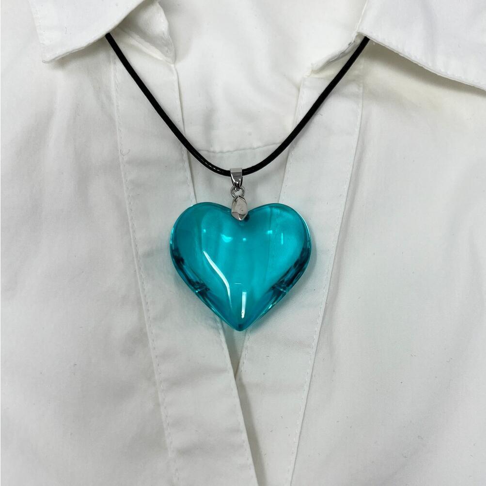 Red Heart-shaped Big Glass Pendant Black Necklaces