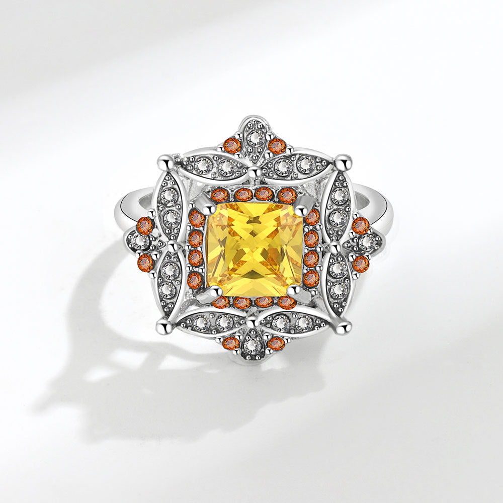 Women's Shiny Bright Square Yellow Gemstone For Rings