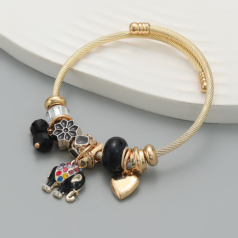 Exaggerated Style Female Elephant Pendant Hand Bracelets