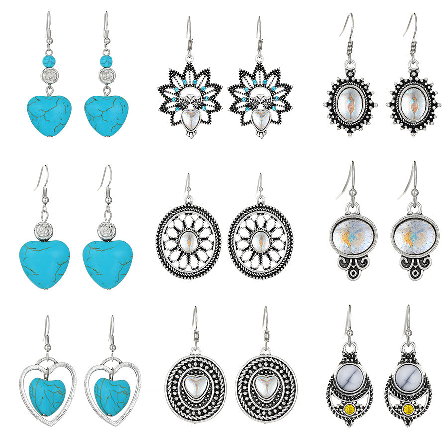 Love Türkis-Legierungs-Ohrringe mit geometrischem Mondstein im Used-Look
