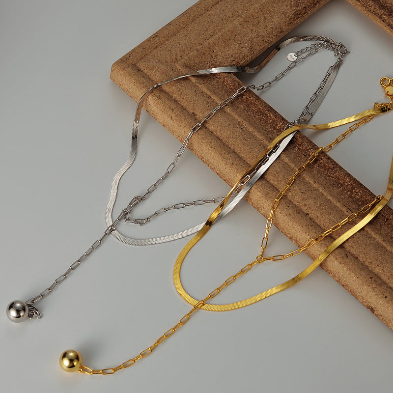 Colliers longs en chaîne à lame Double couche pour femmes, petit argent