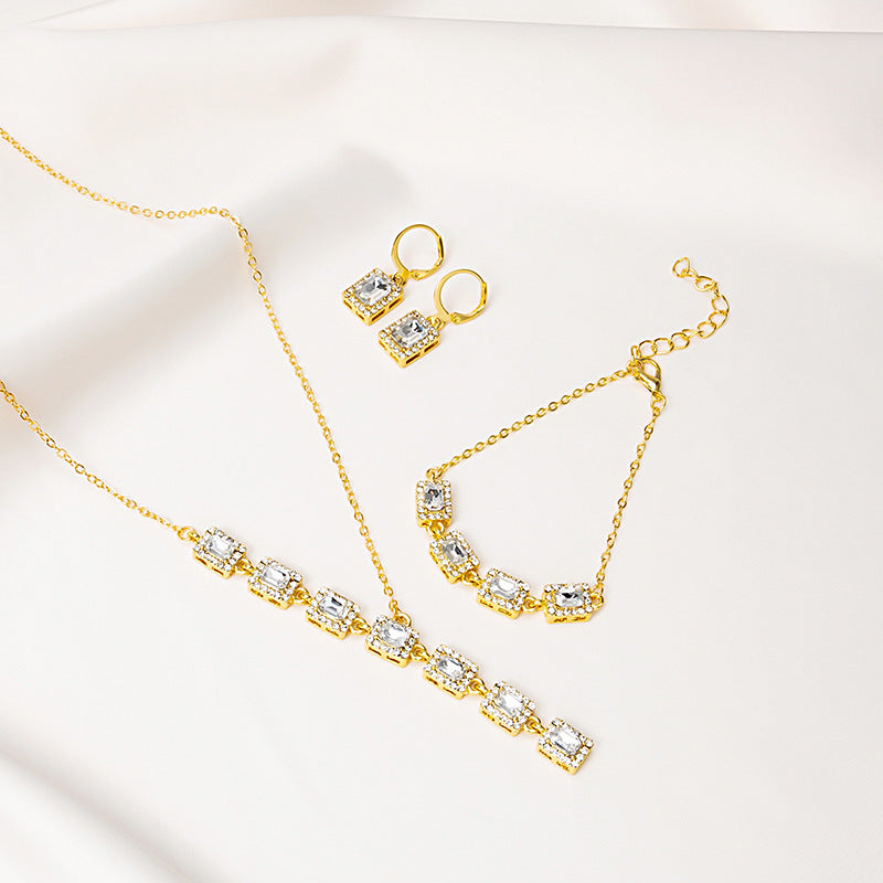 Full Rhinestone Square Emerald Colored Gems Suit Yellow Pink Necklaces