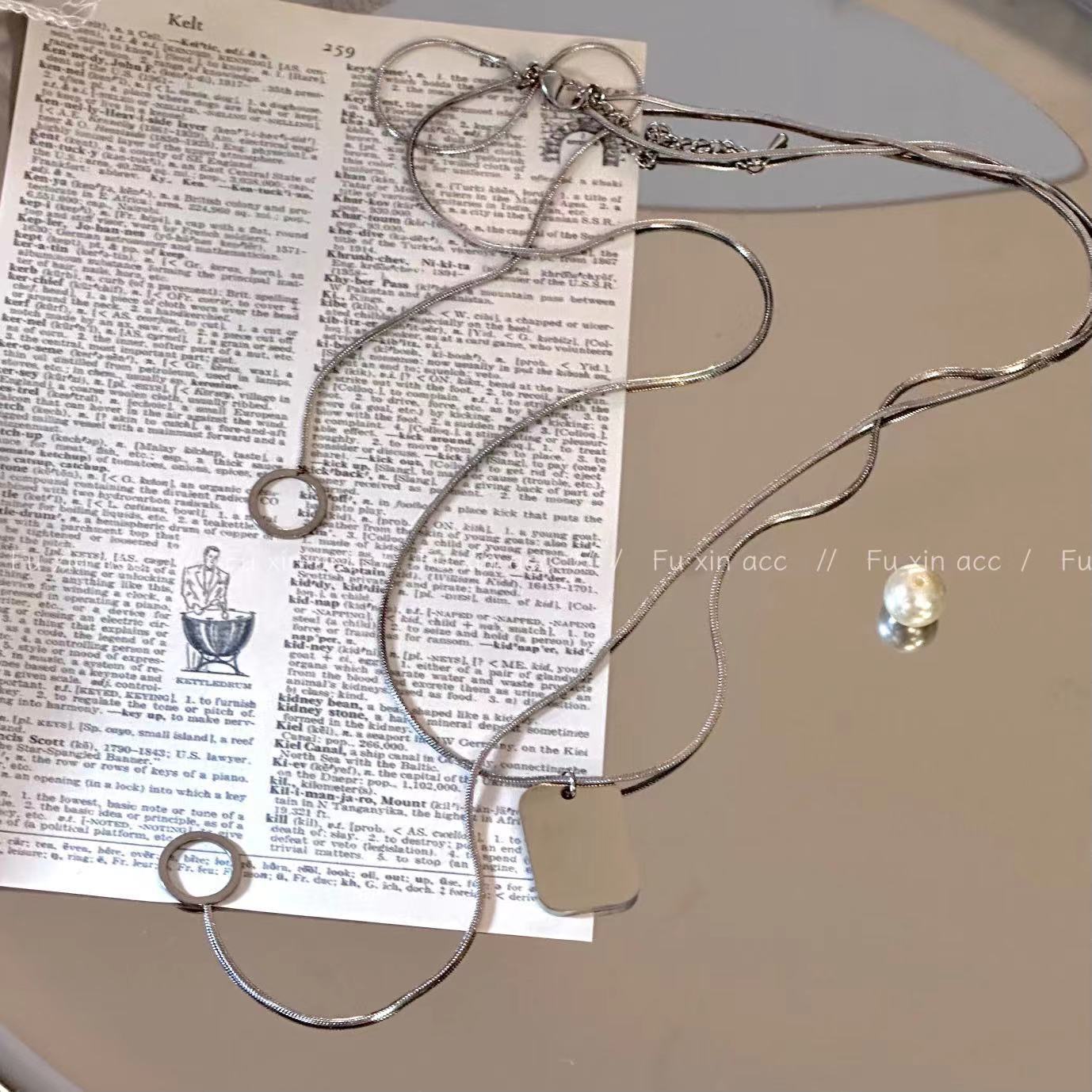 Women's Titanium Steel Square Plate Pendant Light Luxury Minority Necklaces