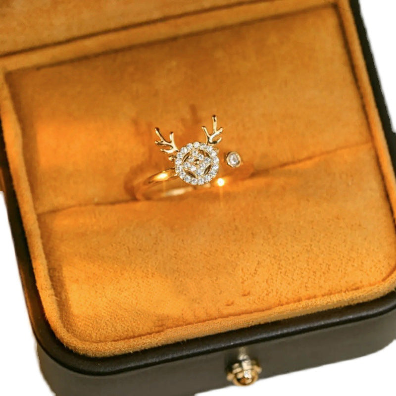 Rotating Deer Niche Design Trendy Personalized Antlers Elk Rings