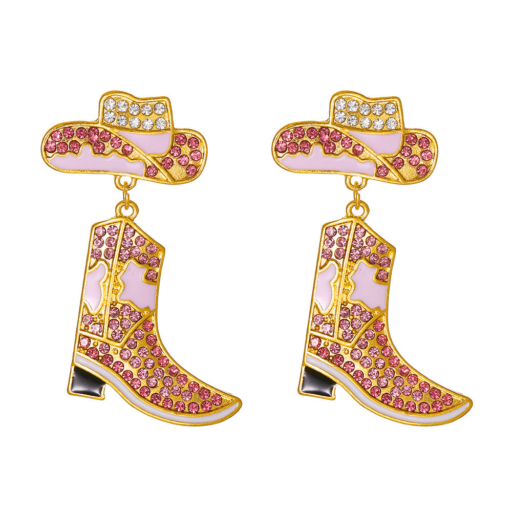 Alloy Drop Oil Diamond Western Denim Earrings