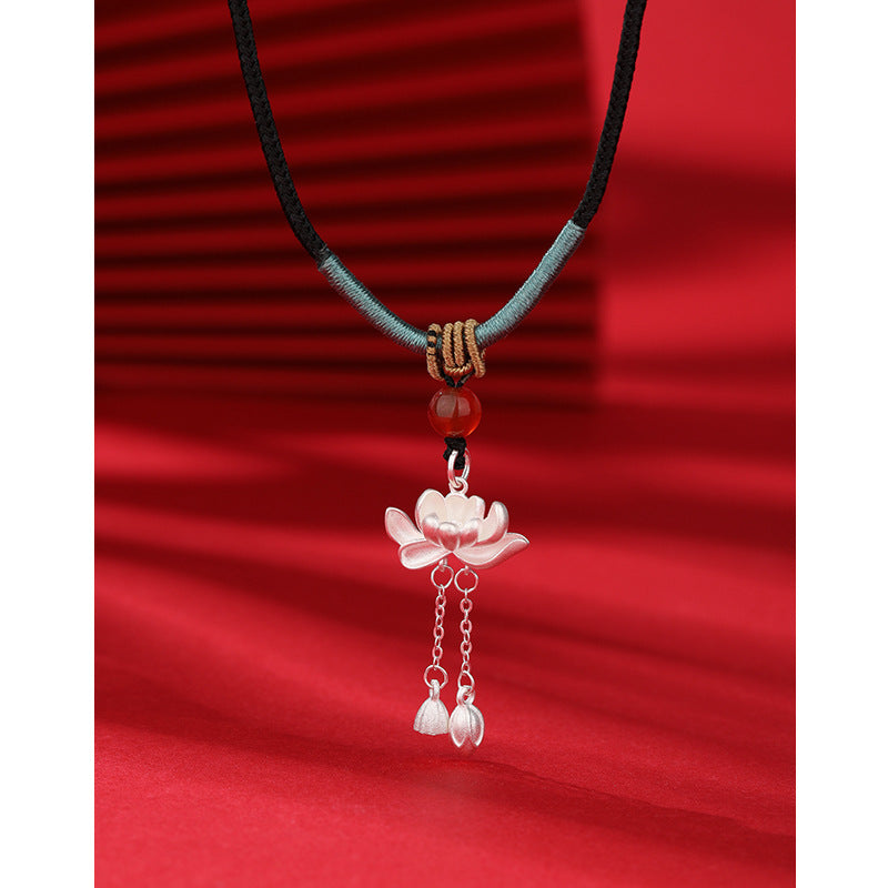 Women's Sier Lotus For Light Luxury Minority Ancient Style Necklaces
