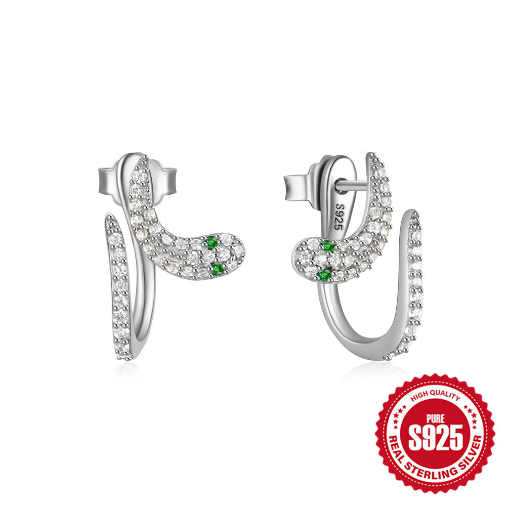 Sterling Sier Creative Irregular Diamond Snake-shaped Earrings