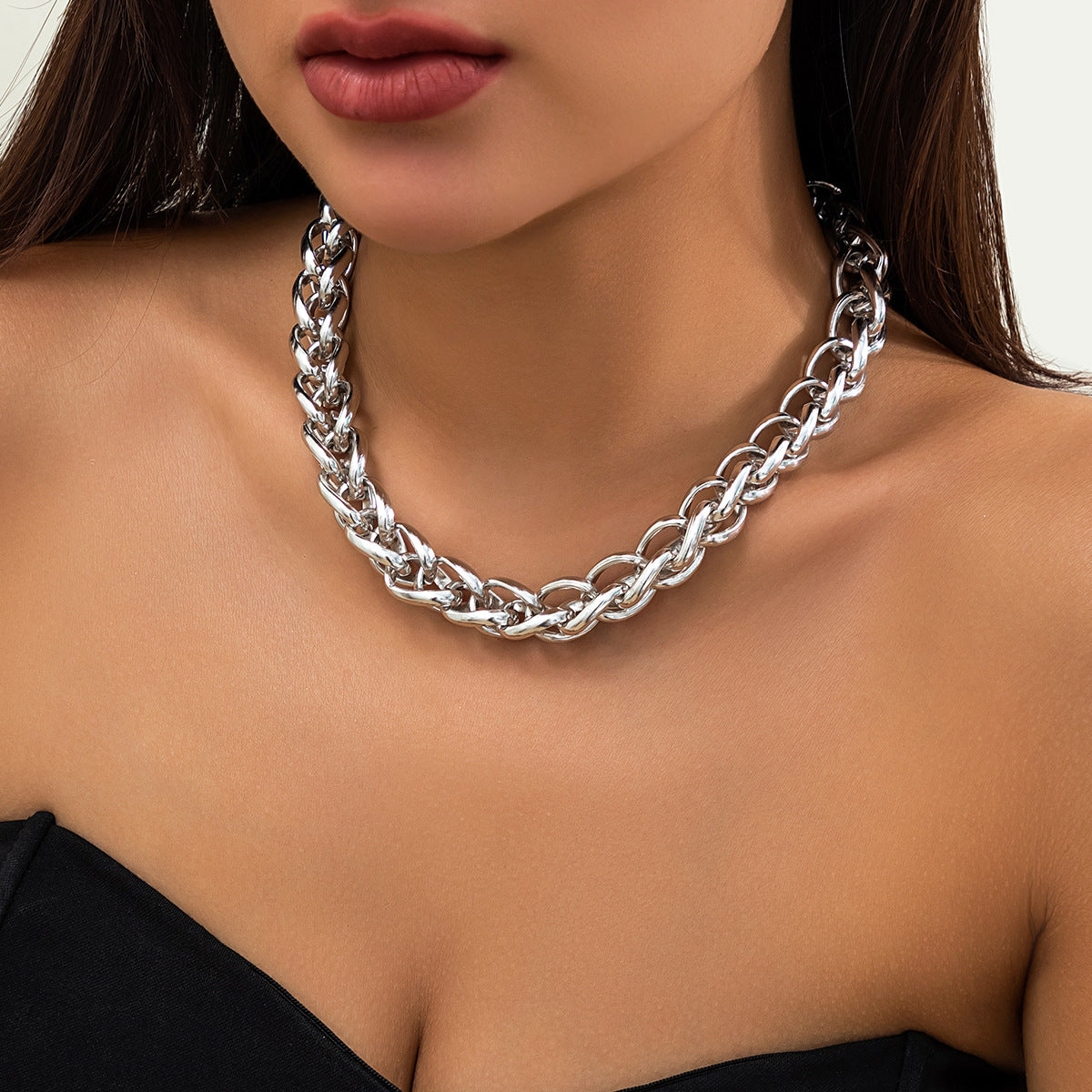 Accessoires en métal, colliers exagérés à chaîne épaisse punk