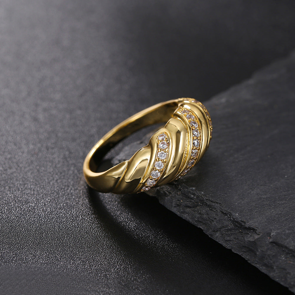 Women's Twist Zircon Gold Jewelry Croissant Round Rings