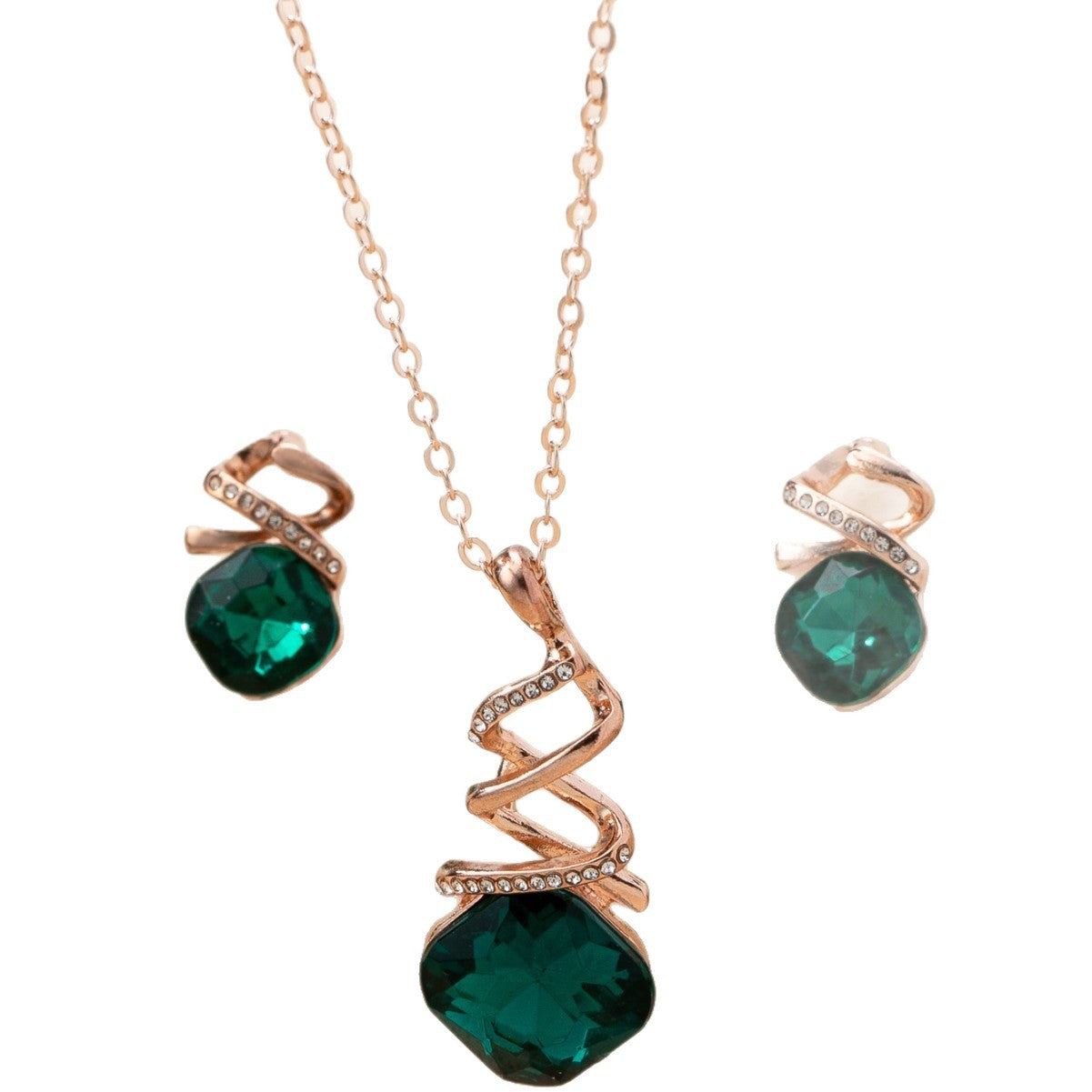 Women's Fashion Emerald Suite Rose Gold Light Luxury Minority Jewelry Set