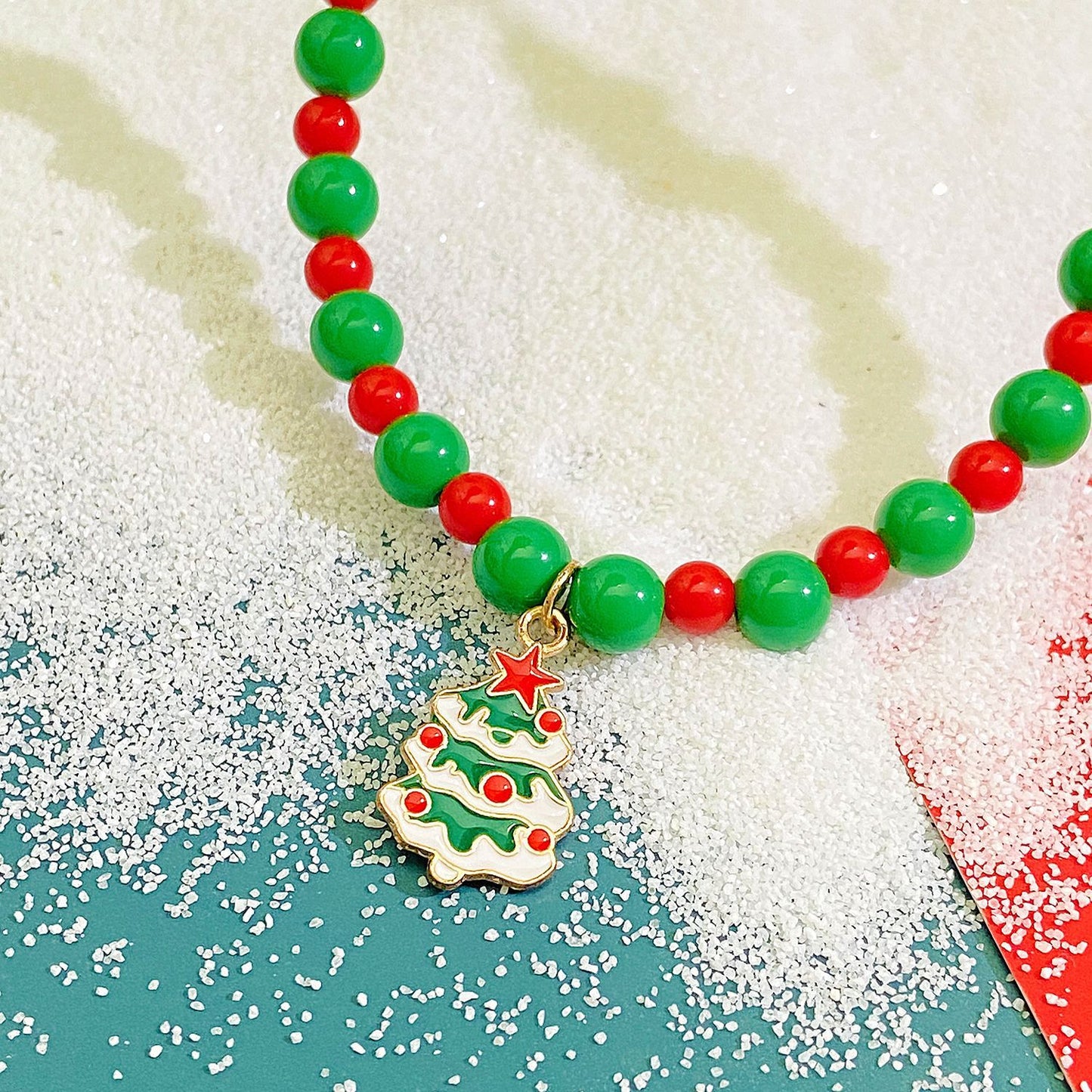 Elegant Red Green Bead Bell Tree Necklaces