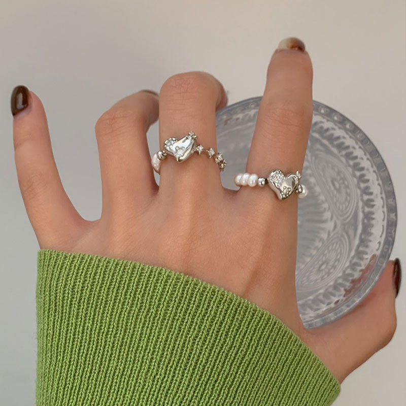 Exquisite kleine Diamant-Liebesperlen-Nahtringe