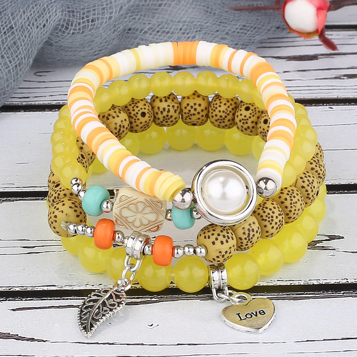 Böhmische Perlen-Herzblätter-Kristallperlen-Armbänder für Damen