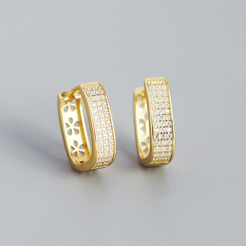 Sier Metallic U-shaped Full Diamond Jewelry Earrings