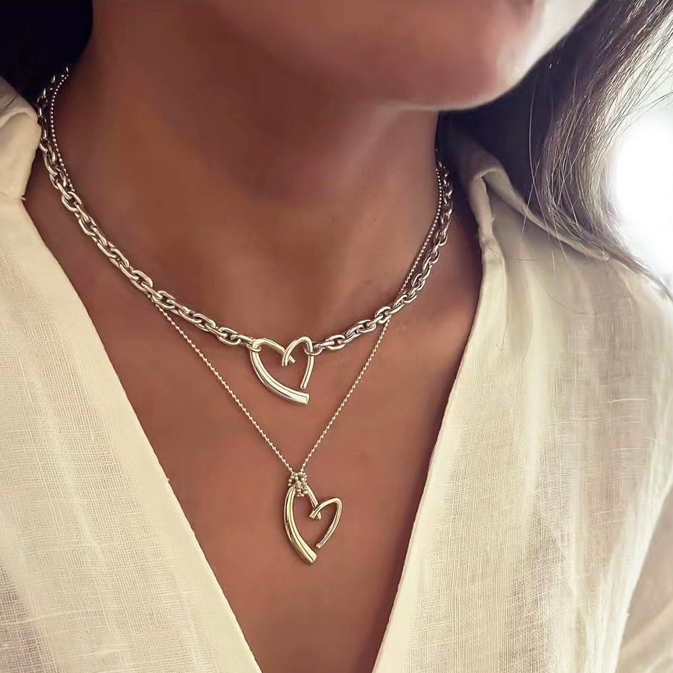 Irregular Heart Female Style Creative Design Cross Heart-shaped Necklaces