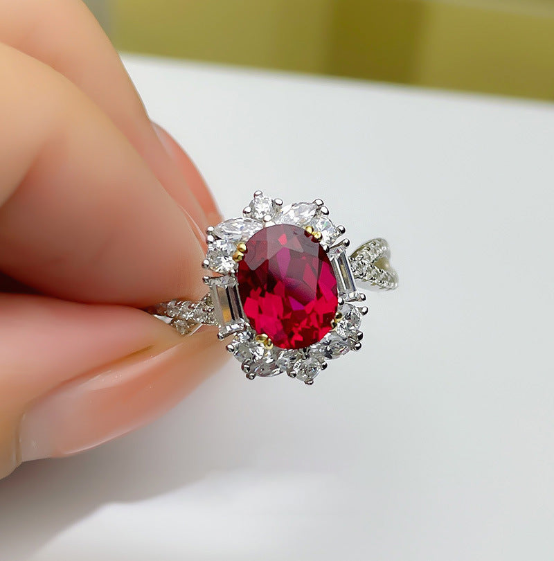 Women's Ruby Inlaid Simple And Elegant Opening Rings