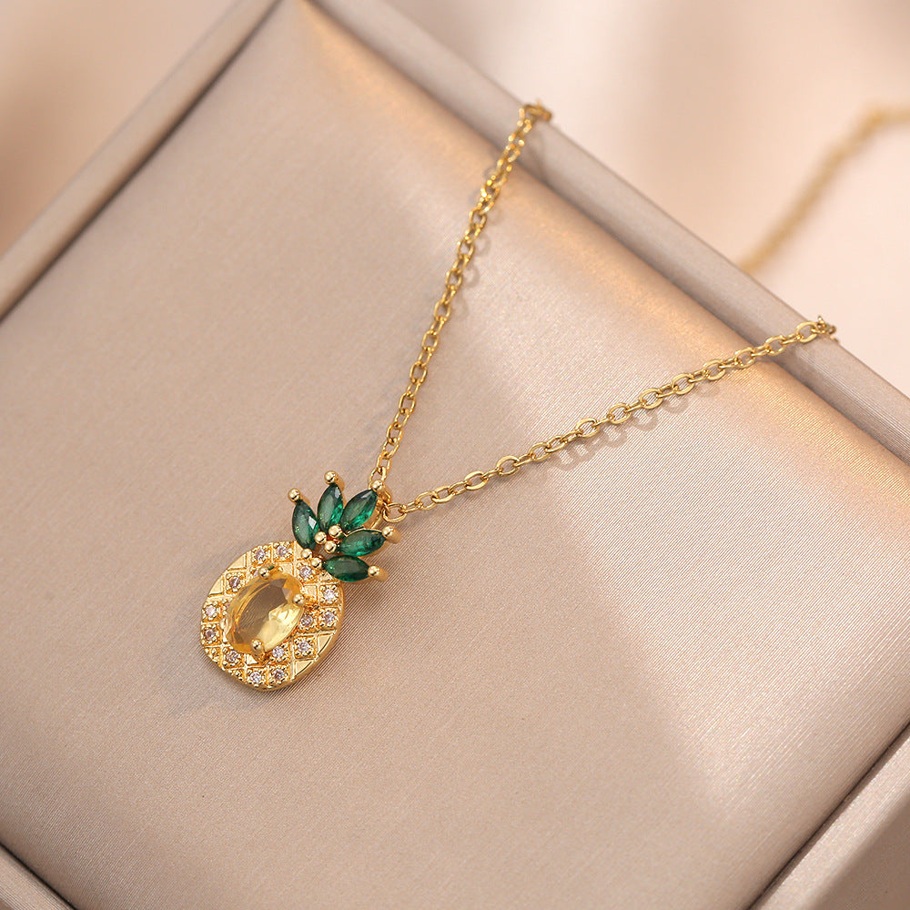 Stone Yellow Diamond Pineapple Creative Fruit Necklaces