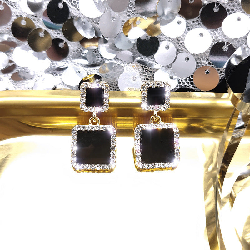 Women's Needle Geometric Diamond Black Elegant Shining Rings