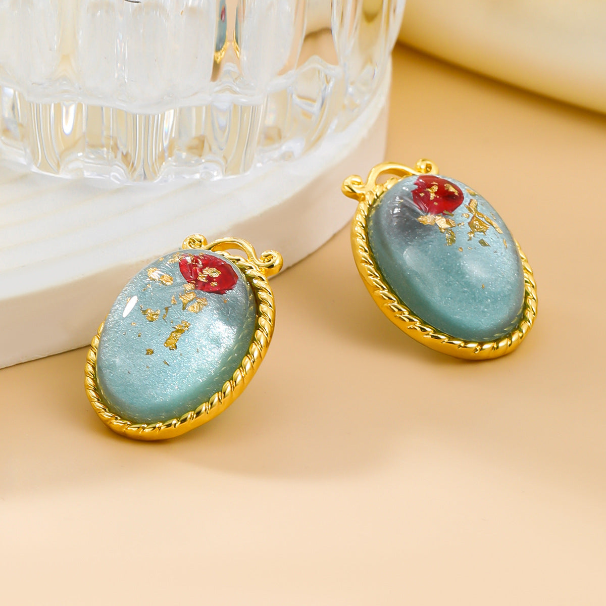 Damen Kupfer Vintage Oval Geometrische Harz Schmuck Ohrringe