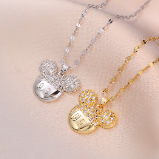Women's Temperament Full Diamond Cute Zircon Mouse Necklaces