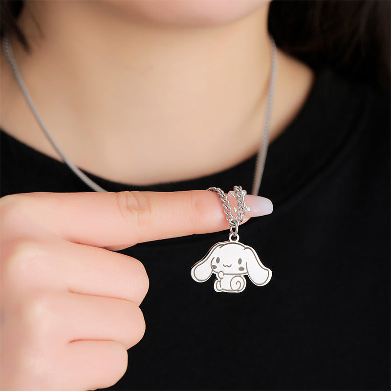 Dessin animé pendentif mignon coeur Couple grandes oreilles chiot colliers