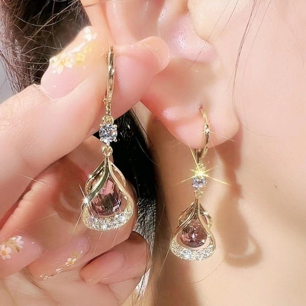 Palace Style High-grade Purple Crystal Drop-shaped Simple Generous Earrings