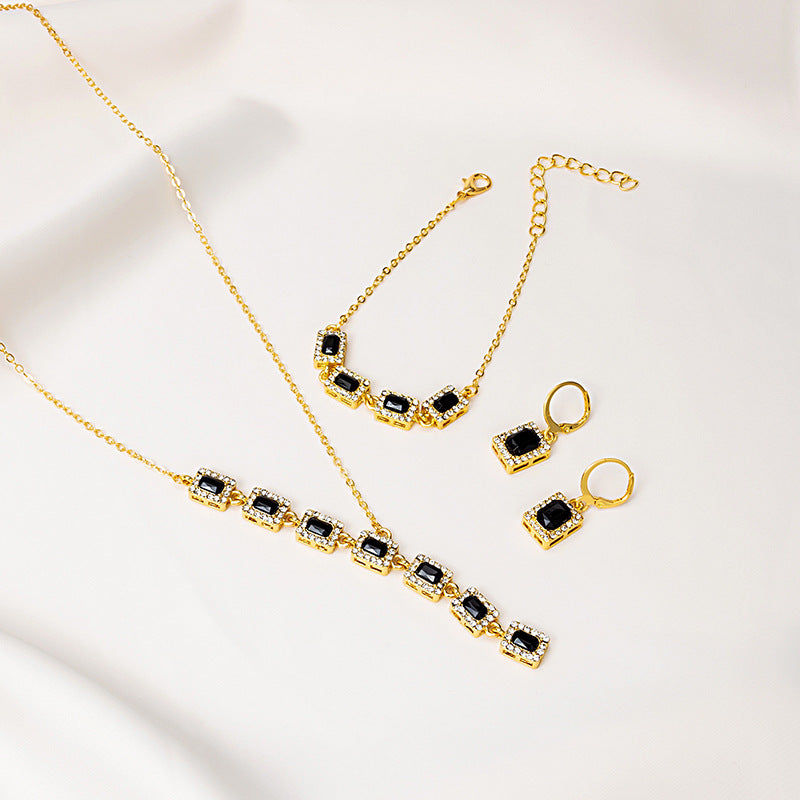 Full Rhinestone Square Emerald Colored Gems Suit Yellow Pink Necklaces