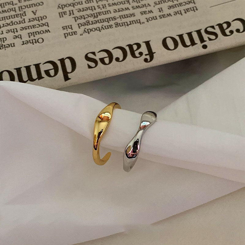 Women's Sier-plated Simple And Irregular Wave Open Rings