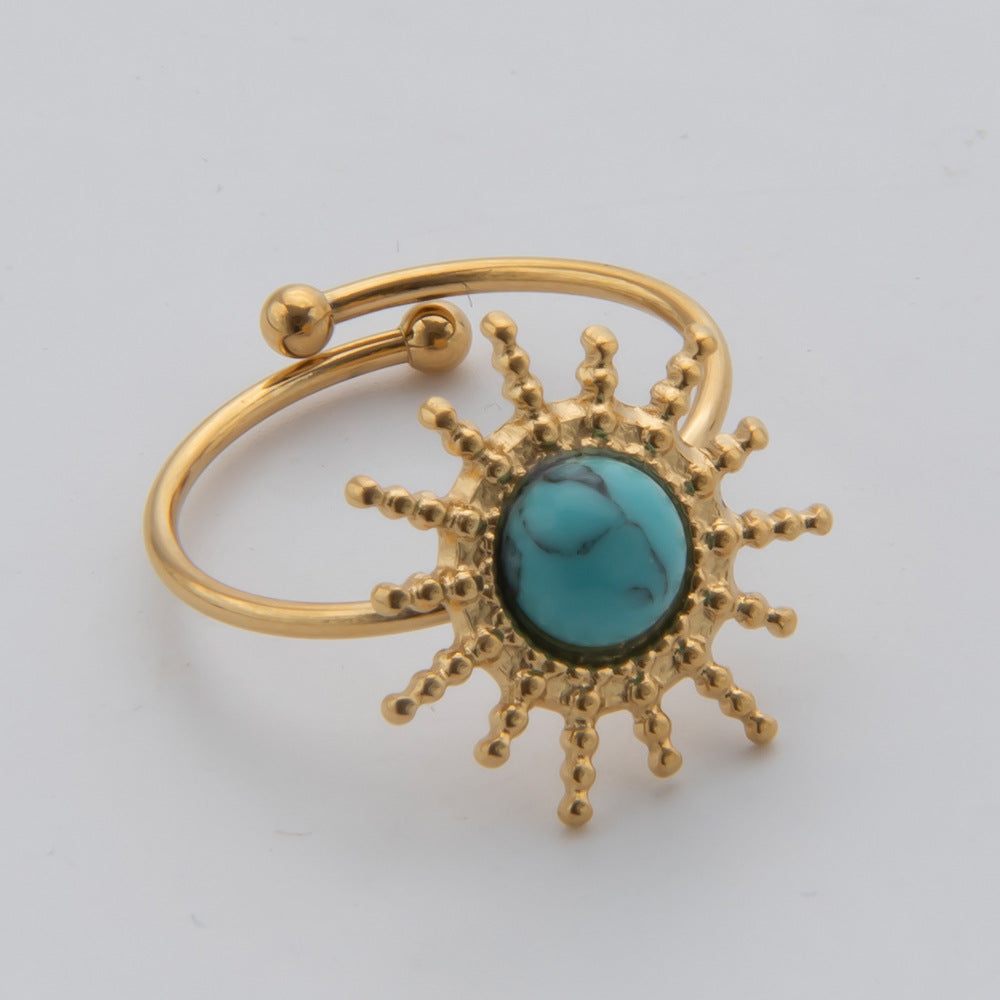 Charming Turquoise Open Titanium Steel Hand Ring